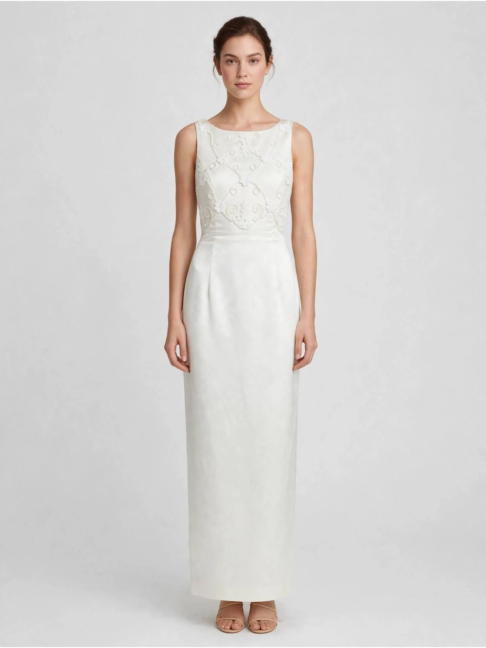 Scott McClintock Ivory Sleeveless Embroidered Maxi Dress